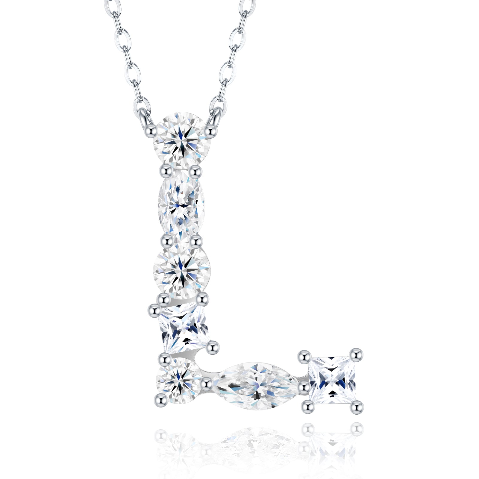 Aurora Initial Necklace | Multi-Cut Letter Pendant, 925 Sterling Silver