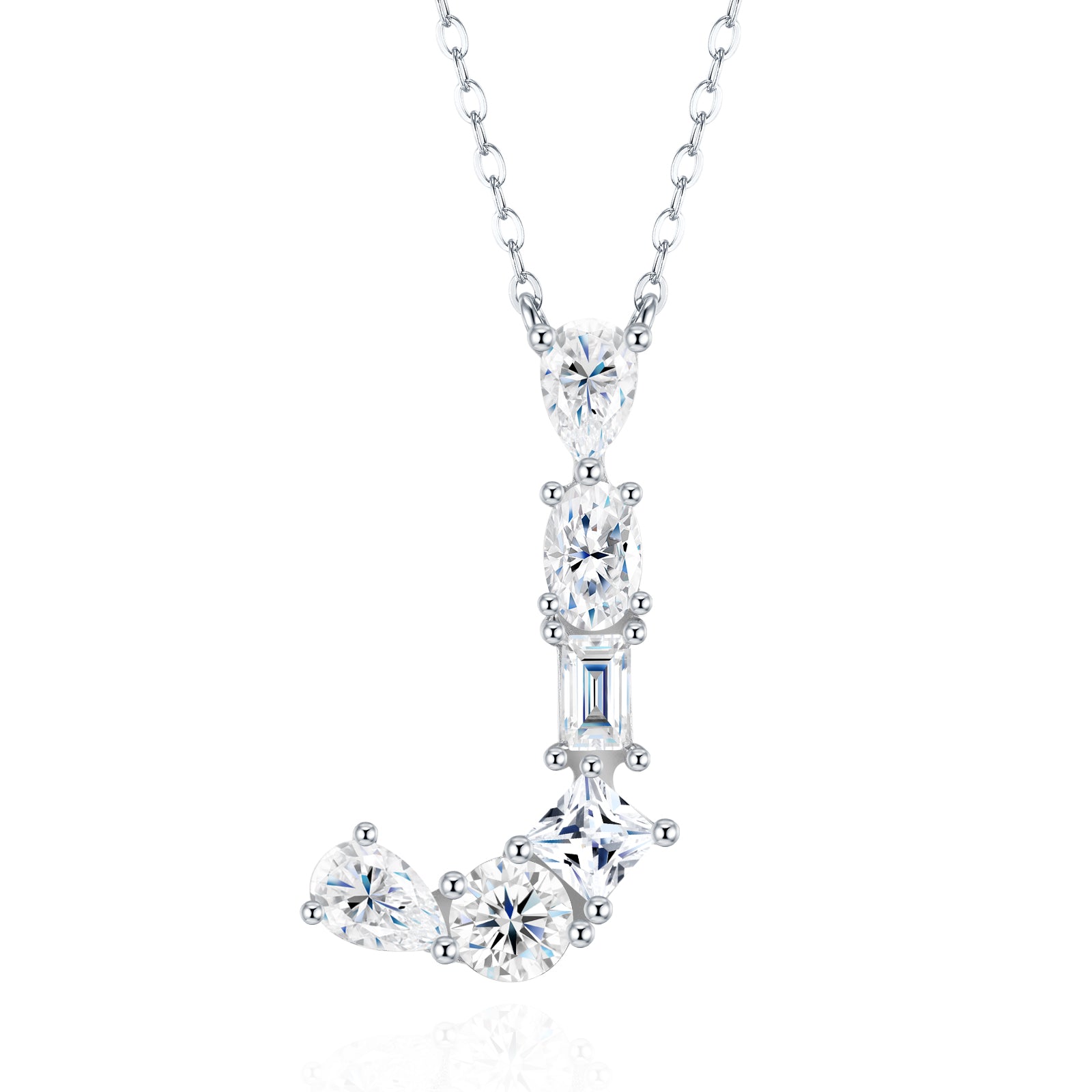 Aurora Initial Necklace | Multi-Cut Letter Pendant, 925 Sterling Silver