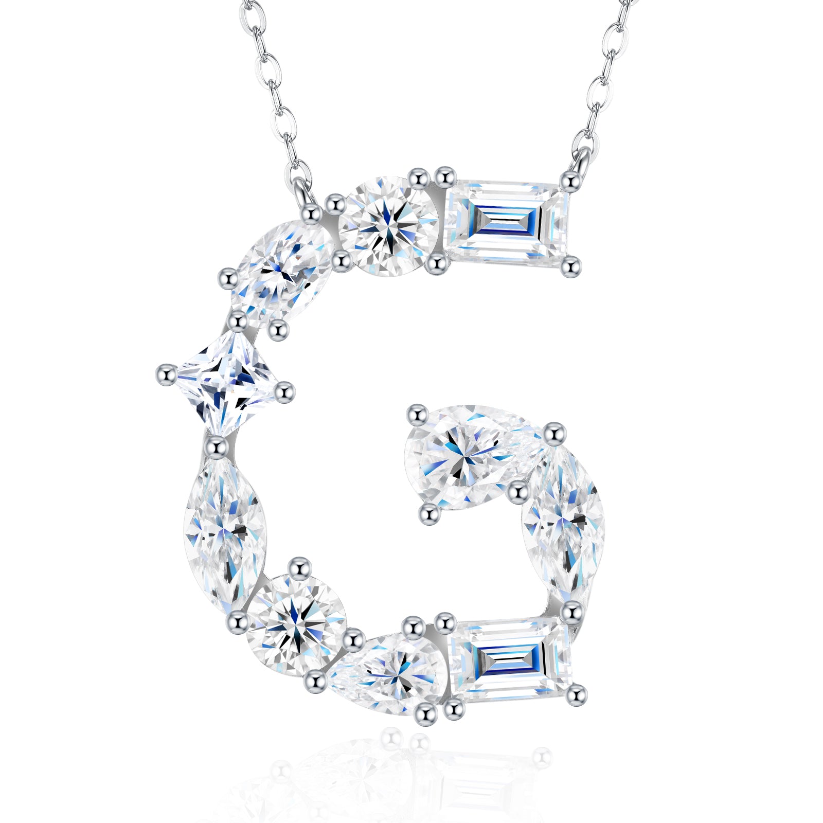 Aurora Initial Necklace | Multi-Cut Letter Pendant, 925 Sterling Silver