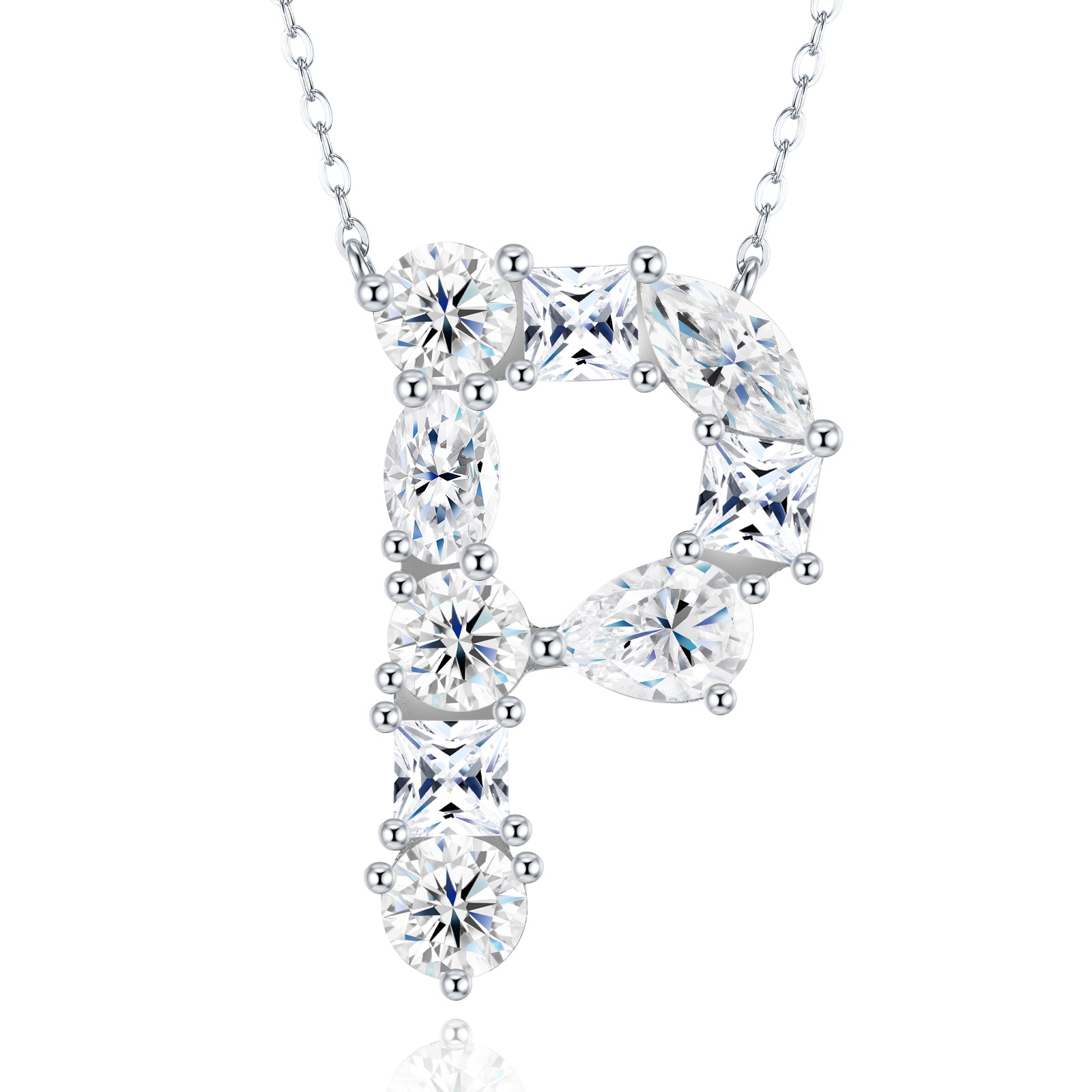 Aurora Initial Necklace | Multi-Cut Letter Pendant, 925 Sterling Silver