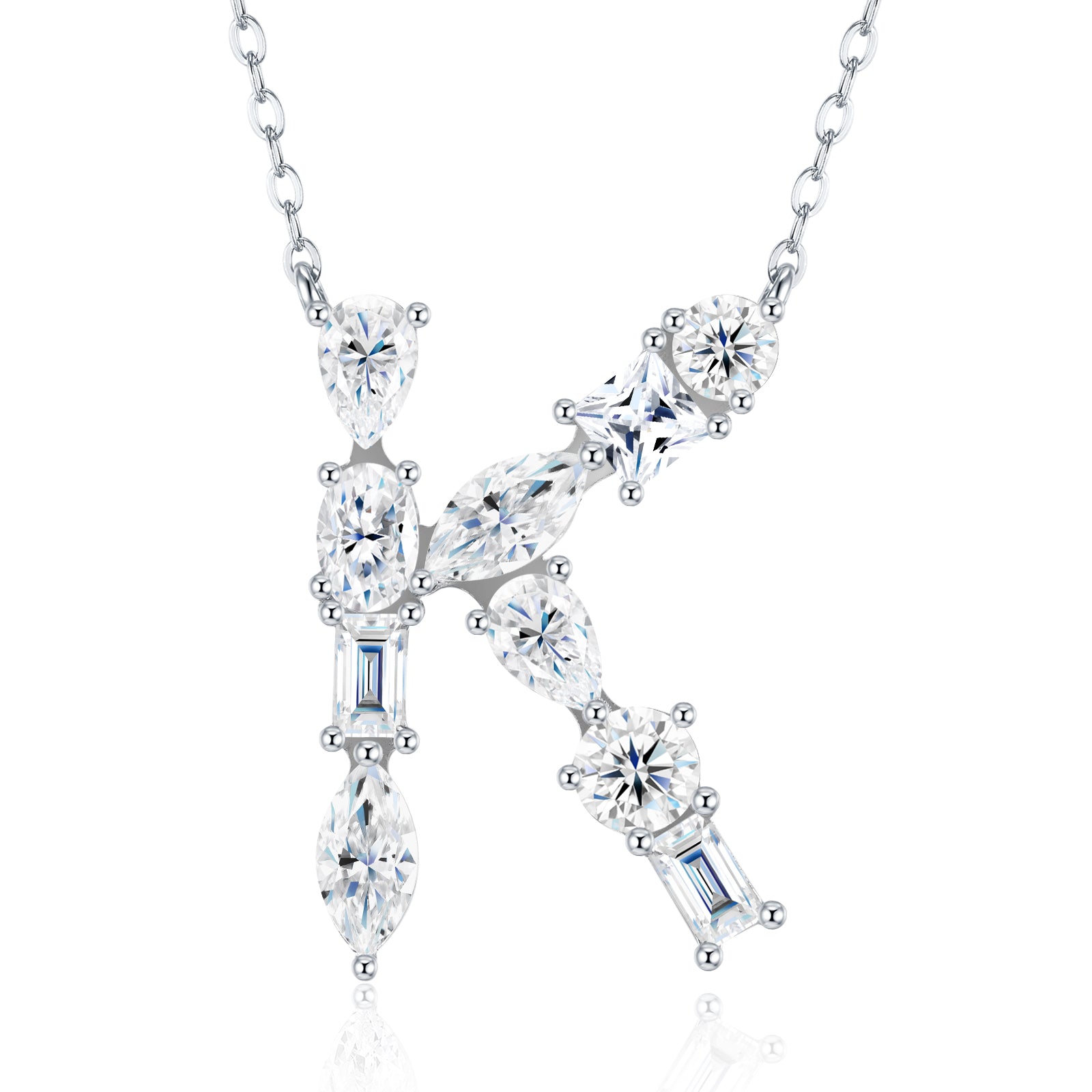 Aurora Initial Necklace | Multi-Cut Letter Pendant, 925 Sterling Silver