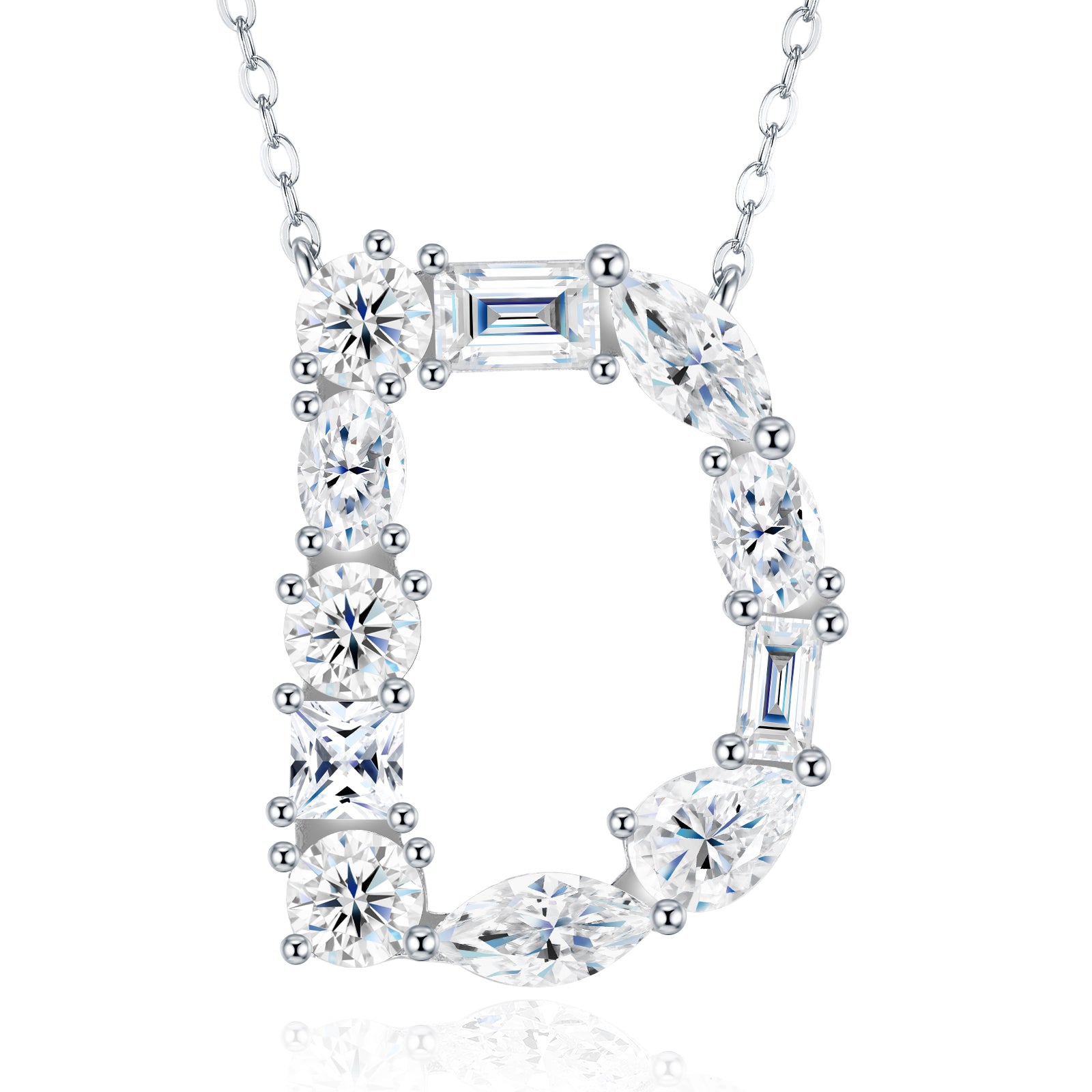 Aurora Initial Necklace | Multi-Cut Letter Pendant, 925 Sterling Silver