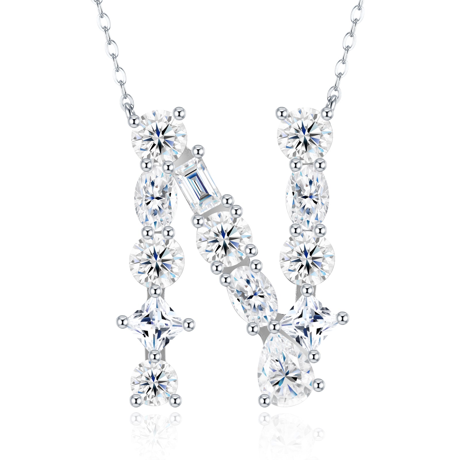 Aurora Initial Necklace | Multi-Cut Letter Pendant, 925 Sterling Silver