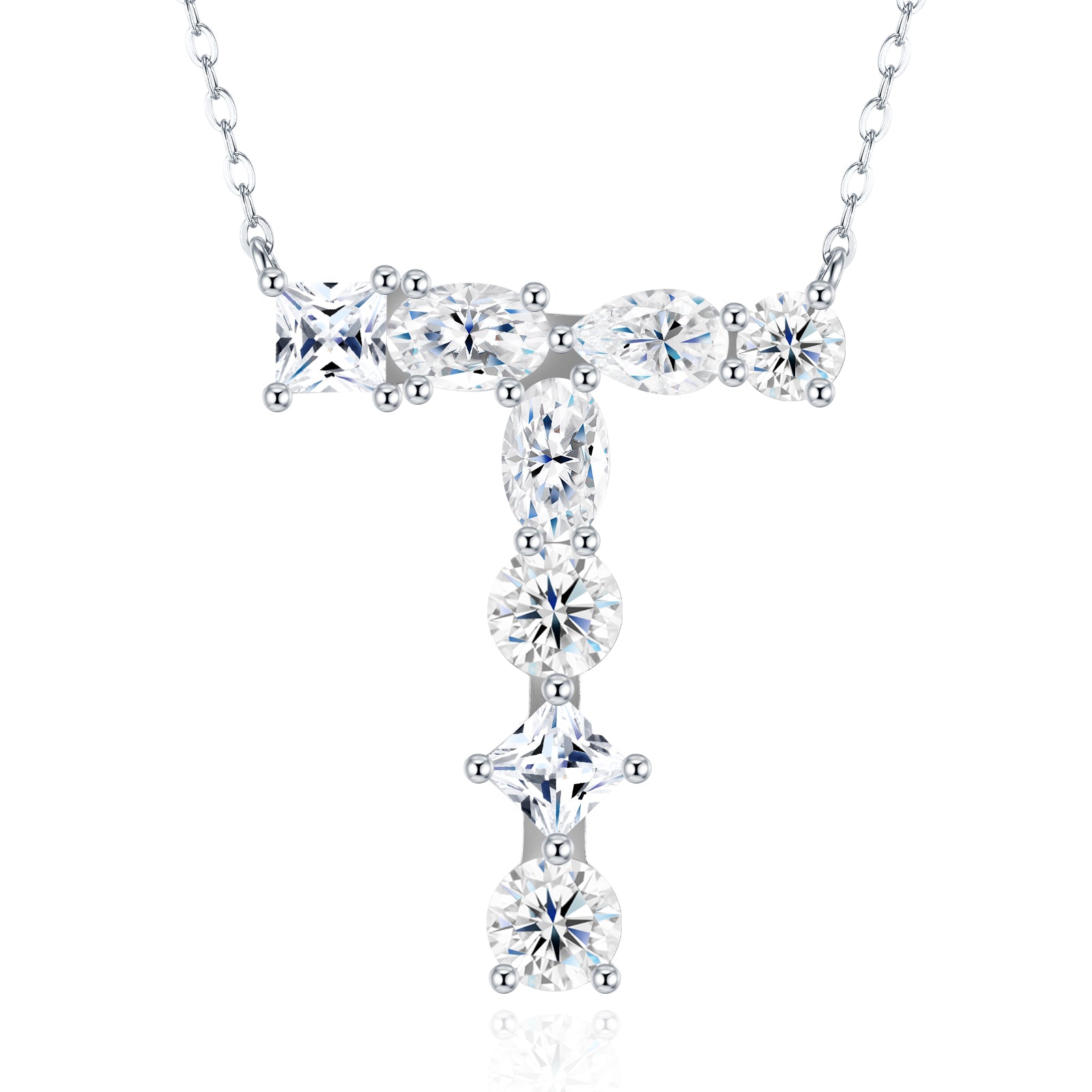 Aurora Initial Necklace | Multi-Cut Letter Pendant, 925 Sterling Silver