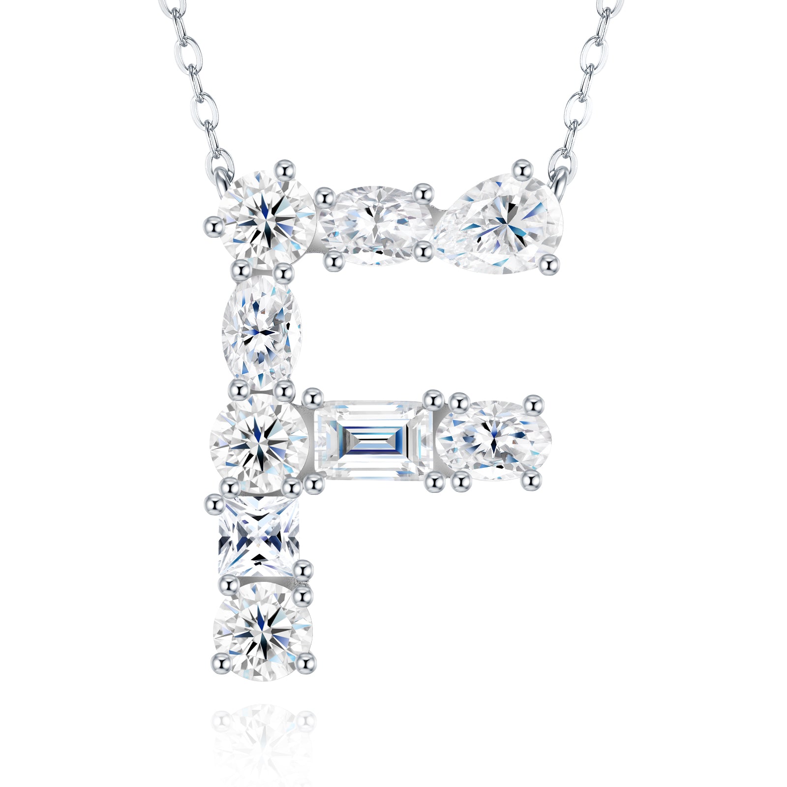 Aurora Initial Necklace | Multi-Cut Letter Pendant, 925 Sterling Silver