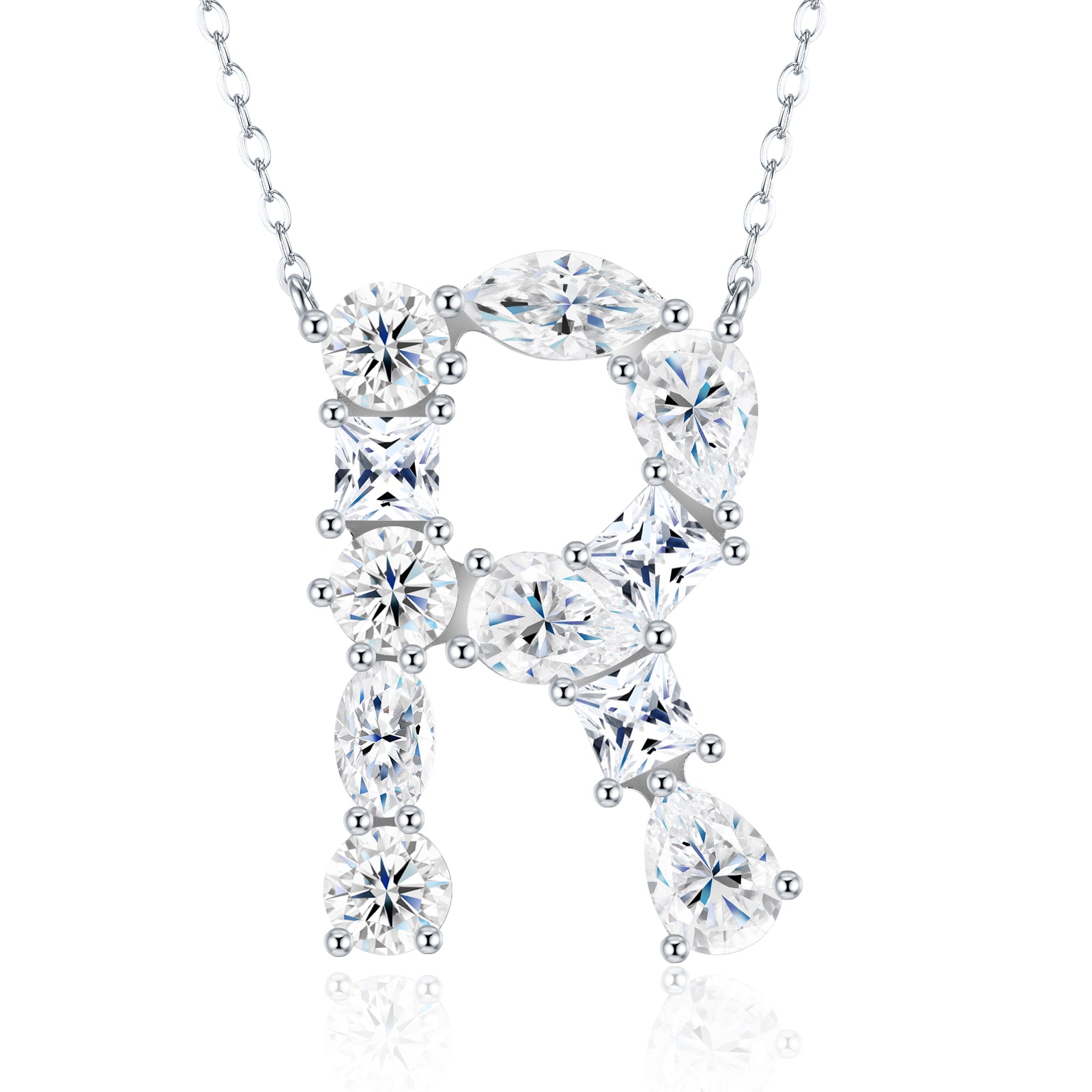 Aurora Initial Necklace | Multi-Cut Letter Pendant, 925 Sterling Silver