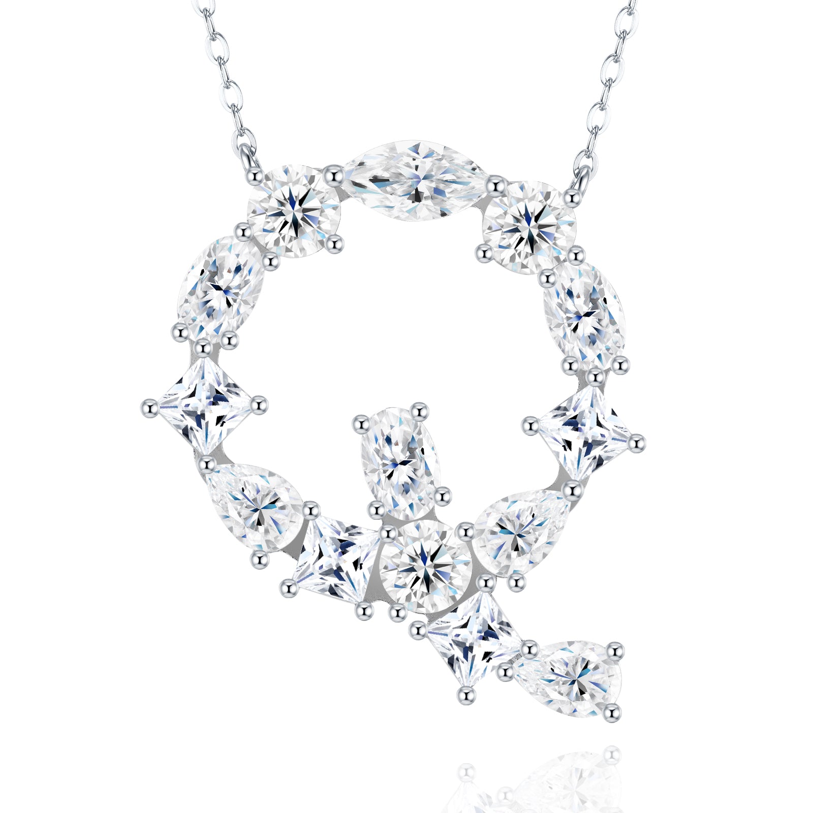 Aurora Initial Necklace | Multi-Cut Letter Pendant, 925 Sterling Silver