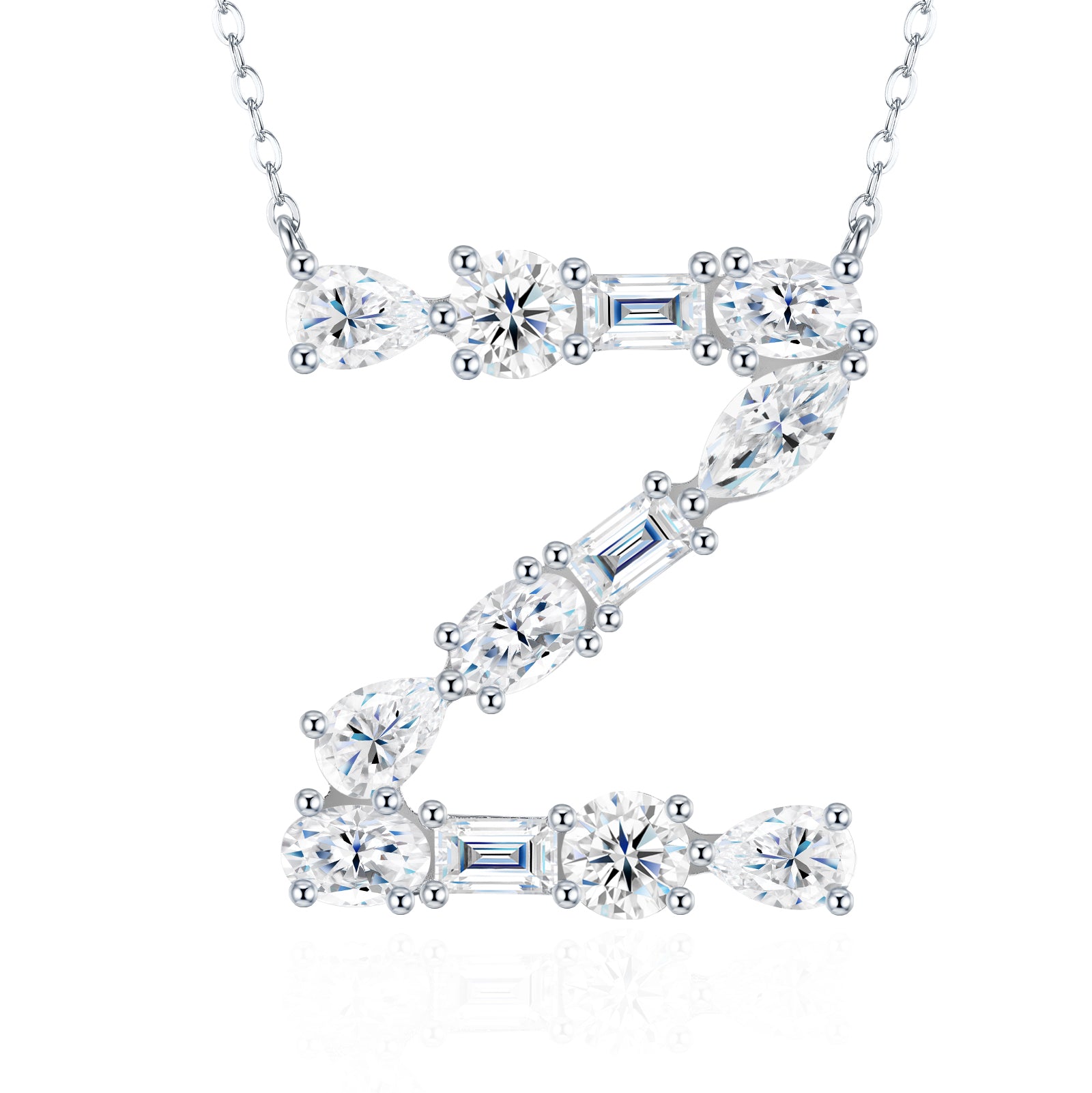 Aurora Initial Necklace | Multi-Cut Letter Pendant, 925 Sterling Silver