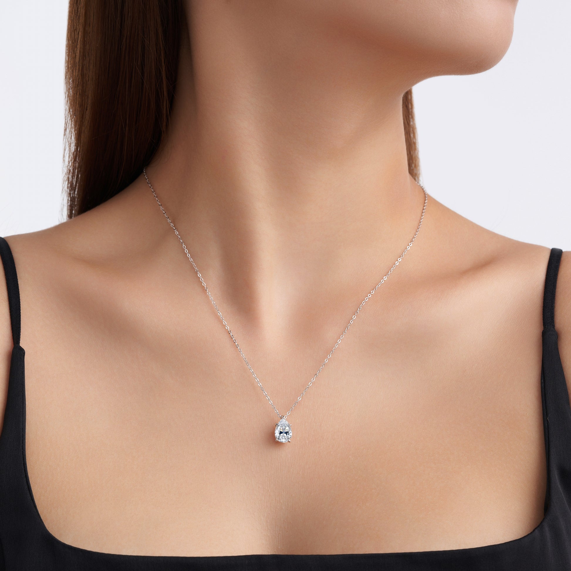 Pear Shaped Prong-Set Solitaire Moissanite Necklace
