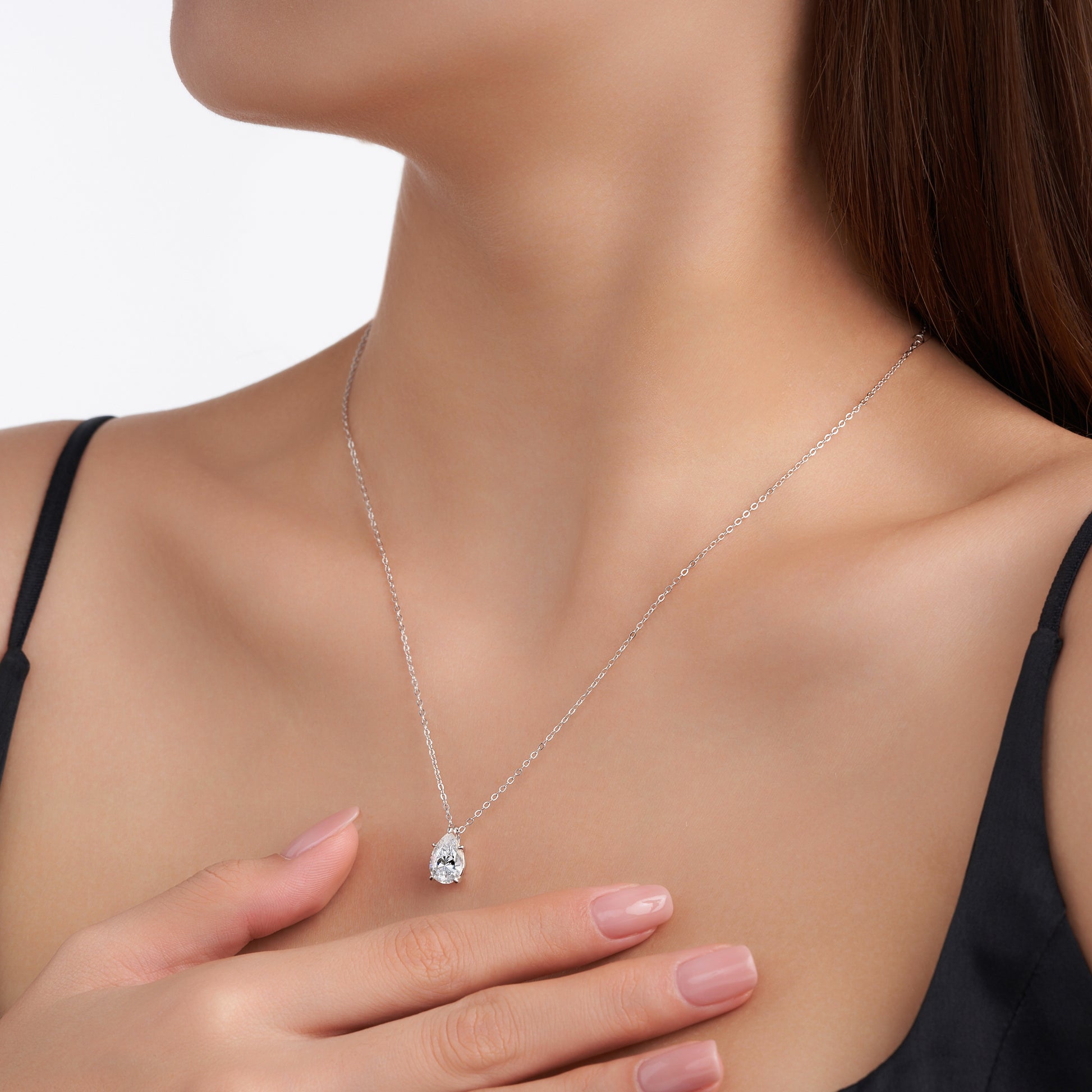 Pear Shaped Prong-Set Solitaire Moissanite Necklace